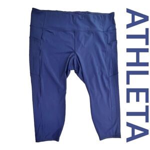 Athleta Womens Elastic Wide Waistband Capri Active Leggings Blue Plus Size 3X